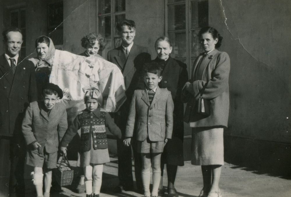 Family portrait, after the baptising ceremony of her younger brother, with the beloved grandmother in 1950s, from the personal archive of Ms Maria Zemplényi (scanned in September 2016 in Hungary)