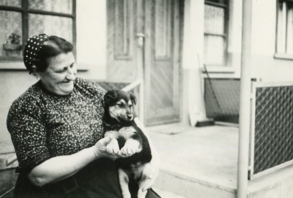 Ms Brunn Péterné with a dog  (scanned in September 2016 in Hungary)