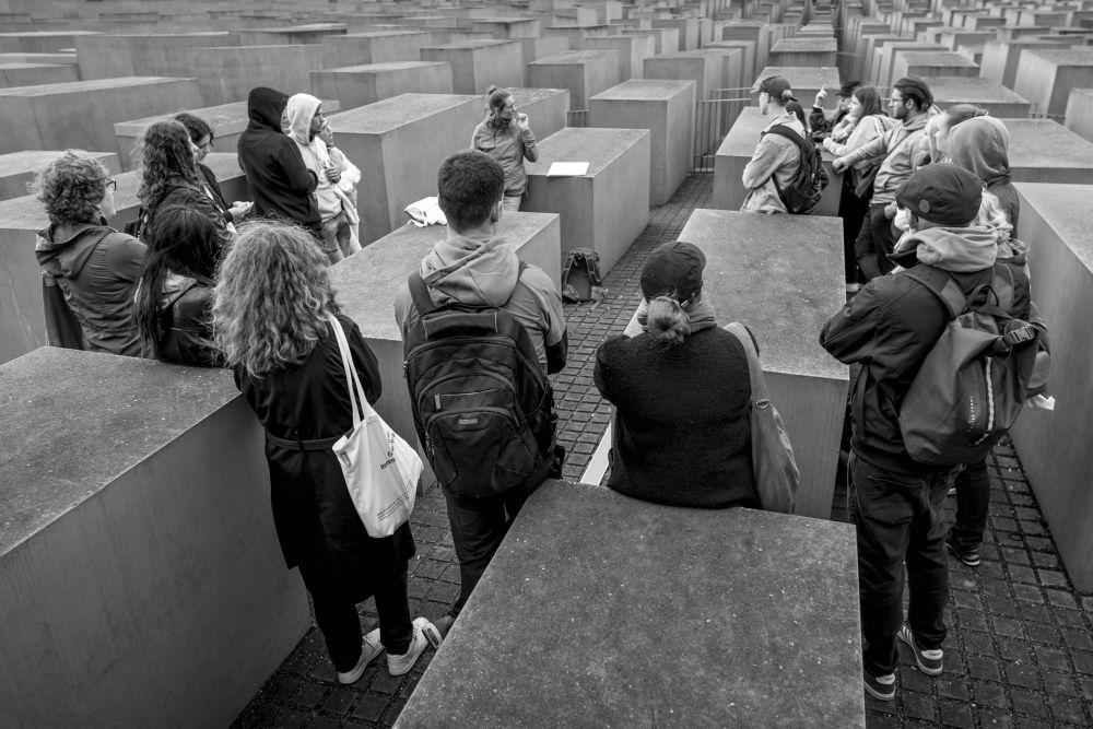 Young people at the Memorial to the Murdered Jews of Europe in Berlin