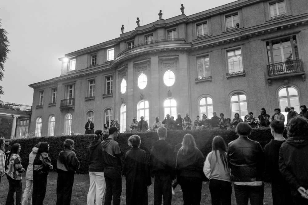 People standing in front of a building