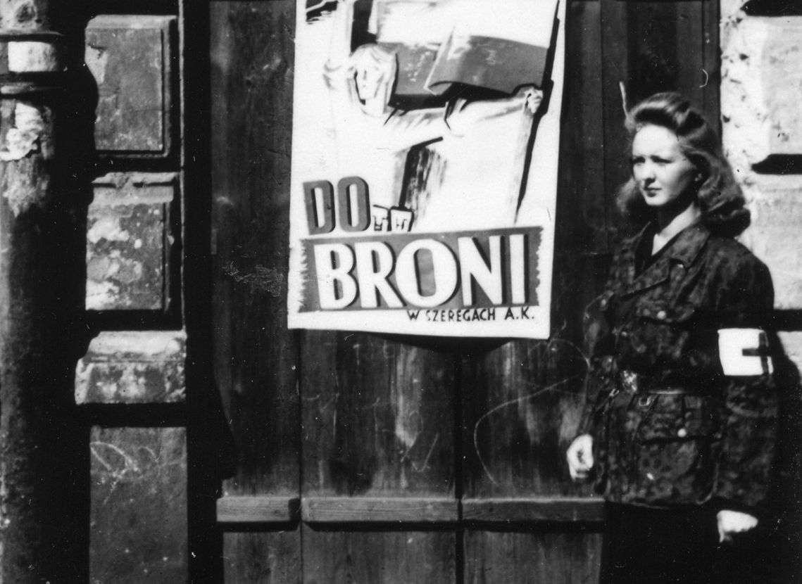 Poster: Lets go to arms in Polish Home Army.  Warsaw Uprising, Muranowska street in Poland, 1944. Janina Marisówna-Tomiak nurse and actress. Source:  The Warsaw Uprising Museum. Author:  Edward Tomiak
