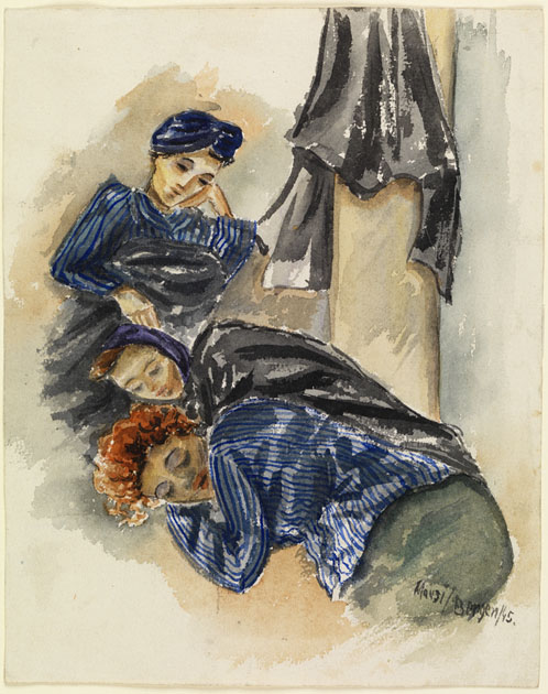 Inside the dwelling hut, 1945